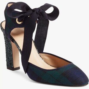 NEVER WORN JCrew Black Watch Plaid & Sequin Heels